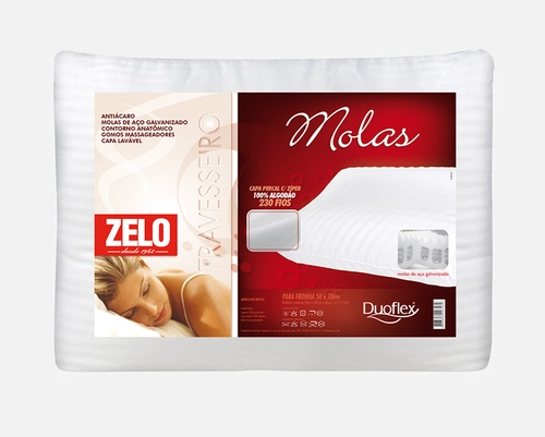 Travesseiro Zelo por Duoflex Molas Anatômico 0.40x0.54m - Percal 230 Fios