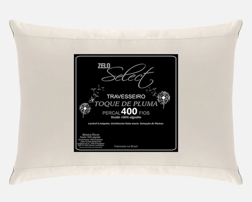 Travesseiro Zelo Select Toque de Pluma 0.50x0.70m - Percal 400 Fios - Ivory
