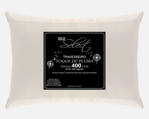 Travesseiro Zelo Select Toque de Pluma 0.50x0.70m - Percal 400 Fios - Ivory