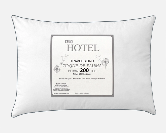 Travesseiro Zelo Hotel 0.50x0.70m - Percal 200 Fios -  Branco