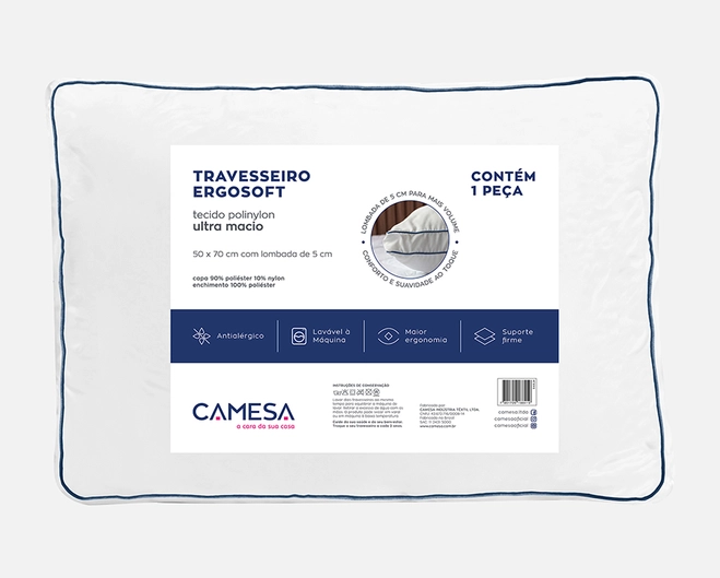 Travesseiro Camesa Ergosoft 0.50x0.70m - Branco