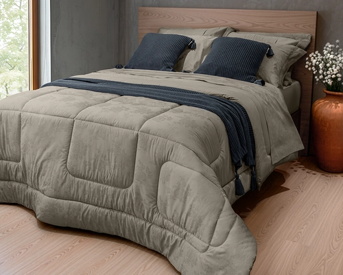 Kit Zelo Select Jacquard 5 Peças - Edredom + Jogo de Cama King - Percal 400 Fios - Fendi