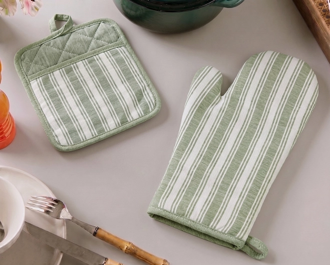 Kit Luva e Pega Panela Jolitex - Listras Verde