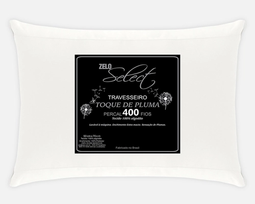 Travesseiro Zelo Select Toque de Pluma 0.50x0.70m - Percal 400 Fios - Branco
