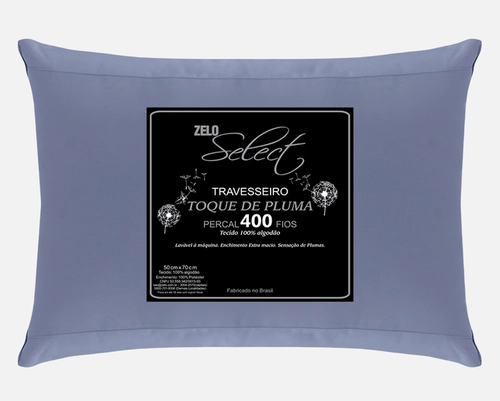 Travesseiro Zelo Select Toque de Pluma 0.50x0.70m - Percal 400 Fios - Índigo