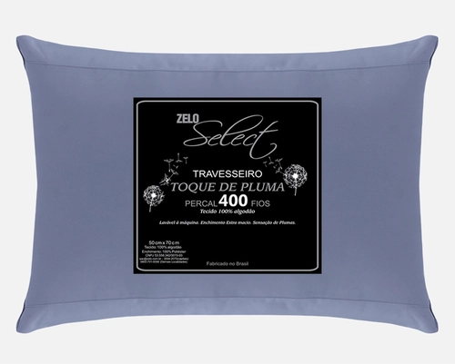 Travesseiro Zelo Select Toque de Pluma 0.50x0.70m - Percal 400 Fios - Índigo